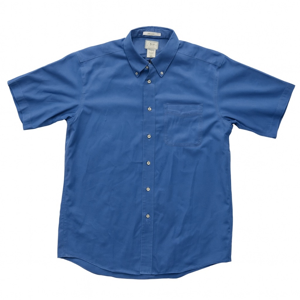 L.L. Bean Shirt Men’s M Solid Blue Traditional Fit Wrinkle Free Short Sleeve